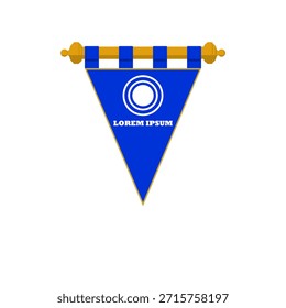 Bandera banderín azul con logo circular blanco y texto, perfecto para Anuncios y emblemas
