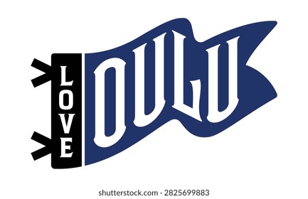 A blue pennant graphic with a black attachment, displaying 