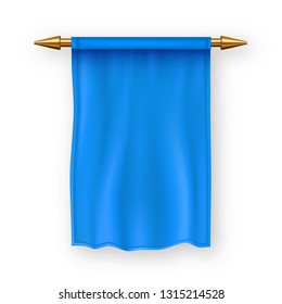 Blue Pennat Flag Vector. Pennon Fabric Blank. Advertising Canvas Banner. Hanging Wall Pennat. Heraldic 3D Realistic Isolated Illustration