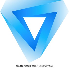 Blue Penrose Optical Illusion Shiny Blue Triangle. Infinity Loop Escher Triangle Design. Penrose Triangle Logo Symbol Design Glossy Repetition. Shape Object Triangular 