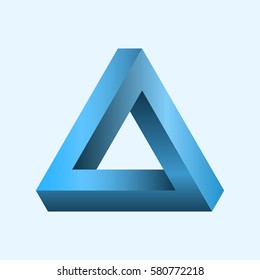 Blue Penrose triangle. Impossible figure