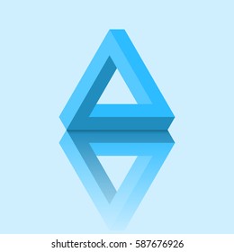 Blue Penrose Triangle with reflection. Impossible figure