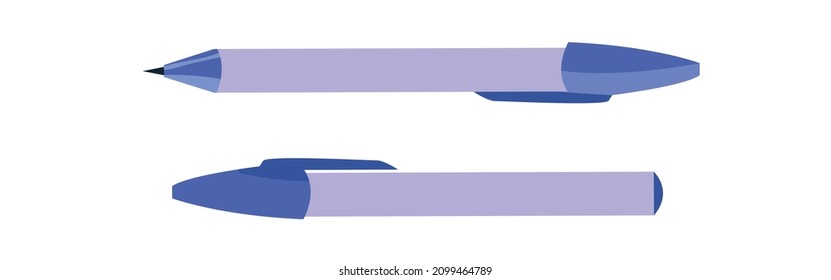 Blue pens  mockup on white background, stock vector.
