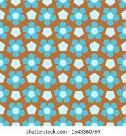 Blue pentagons seamless pattern on a brown background.