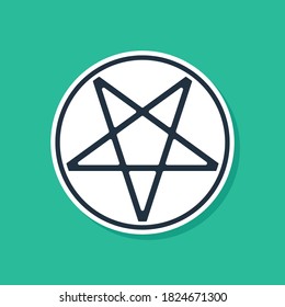 Blue Pentagram in a circle icon isolated on green background. Magic occult star symbol.  Vector Illustration