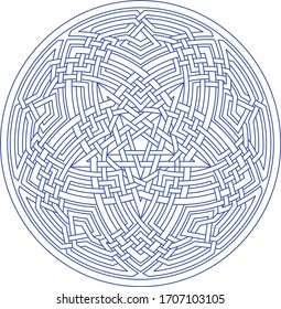 Patrón vectorial azul Pentagram con fondo geométrico floral vectorial dentro de un círculo circular enorme