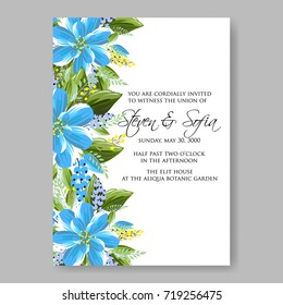 Blue Peony Anemone wedding invitation card