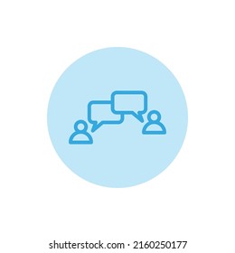 Blue people and speech bubble icon with white background