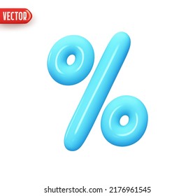 Blue Percent symbol. Sale sign discount percentage. Realistic 3d design In plastic cartoon style. Icon isolated on white background. Vector illustration