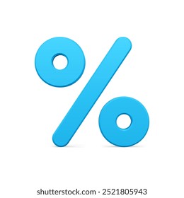 Blue percentage 3d symbol realistic vector illustration. Traditional sign sale, discount, price, cost, economy, financial offer Christmas winter seasonal promotional merchandise isolated