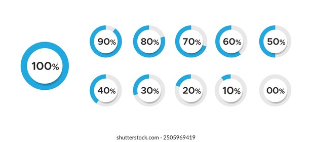 Blue Percentage Infographics Icons - Sleek and Modern Data Visualization Elements for Presentations, Reports, and User Interface Design in Business and Educational Applications