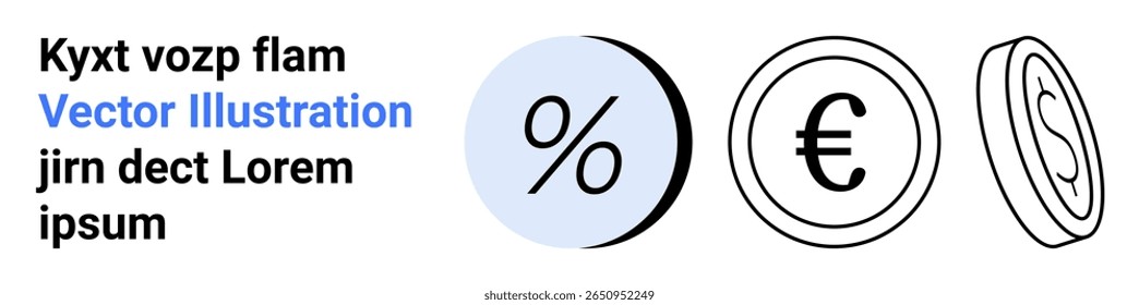 Sinal de porcentagem azul, símbolo do Euro e ícone da moeda. Ideal para sites financeiros, aplicativos bancários, guias de investimento, blogs econômicos, lojas on-line, relatórios financeiros, apresentações, página inicial