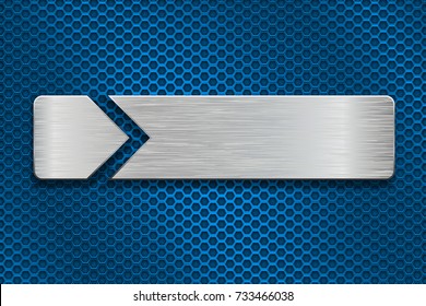 Blue perforated background with metal plate. Vector 3d illustration