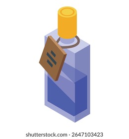Frasco de perfume azul com um rótulo em branco é mostrado, pronto para marca e marketing