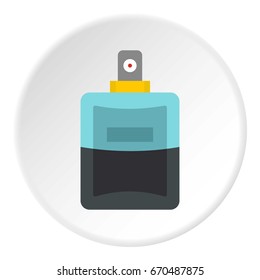 Blue perfume bottle icon in flat circle isolated vector illustration for web