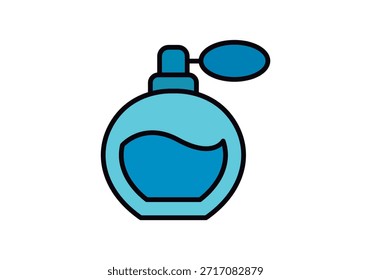 Blue perfume bottle with retro-style atomizer on a white background