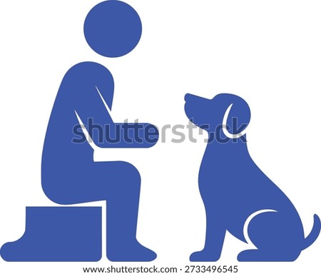 Blue person sitting and dog looking up