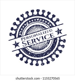 Blue Personalized Service distress rubber stamp with grunge texture