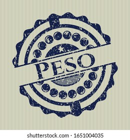 Blue Peso distressed rubber stamp