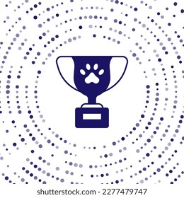 Blue Pet award symbol icon isolated on white background. Medal with dog footprint as pets exhibition winner concept. Abstract circle random dots. Vector