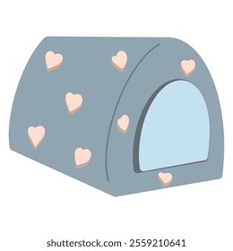 Blue pet bed with hearts vector illustration, cosy pet bed 
