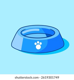 Blue Pet Bowl with Paw Print Vector Illustration Cartoon Design