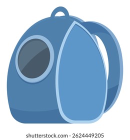 Blue pet carrier backpack allowing cat to view surroundings while traveling