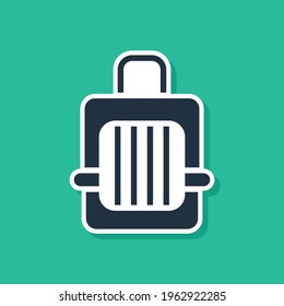 Blue Pet carry case icon isolated on green background. Carrier for animals, dog and cat. Container for animals. Animal transport box.  Vector