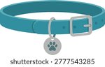 Blue Pet Collar with ID Tag Vector - Minimalist Dog and Cat Neck Strap Icon with Paw Print Charm for Pet Branding