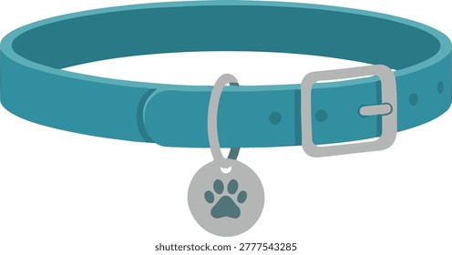 Blue Pet Collar with ID Tag Vector - Minimalist Dog and Cat Neck Strap Icon with Paw Print Charm for Pet Branding