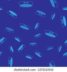 Blue Pet food bowl for cat or dog icon isolated seamless pattern on blue background. Dog bone sign. Vector Illustration