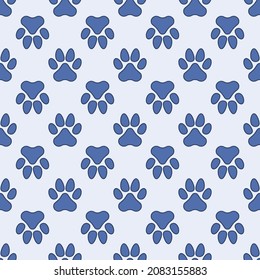 Blue Pet Paw Prints vector concept Seamless Pattern or Repeating Background