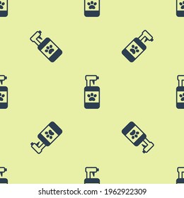 Blue Pet shampoo icon isolated seamless pattern on yellow background. Pets care sign. Dog cleaning symbol.  Vector