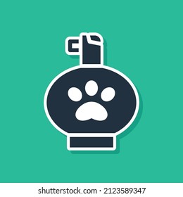 Blue Pet shampoo icon isolated on green background. Pets care sign. Dog cleaning symbol.  Vector