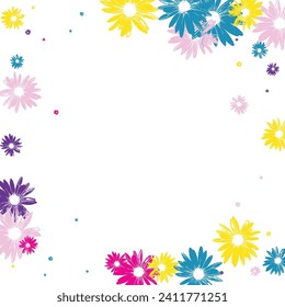 Blue Petal Background White Vector. Flower Repeat Texture. Violet Garden Exotic. Artistic Card. Attractive Yellow Flowers.