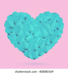Blue petals vector heart. Can be used for creating postcards, wedding albums, footage etc. Gradient mesh technique.