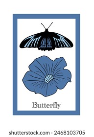 Blue petunia and monarch seventh butterfly poster flat design