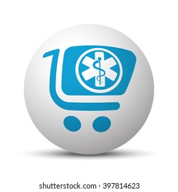 Blue Pharmacy Store icon on sphere on white background