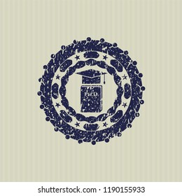 Blue Phd thesis icon inside rubber grunge texture stamp
