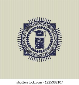 Blue Phd thesis icon inside distressed rubber grunge stamp
