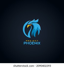 Blue Phoenix Bird Modern Logo