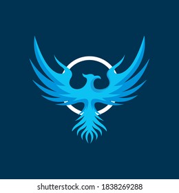 blue phoenix and circle logo vector illustrations