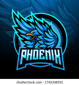 Blue phoenix esport logo mascot design