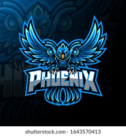 Blue phoenix esport mascot logo design