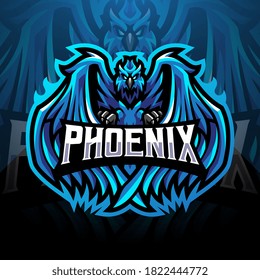 Blue phoenix esport mascot logo design