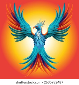 Blue Phoenix Flying Vector Illustration