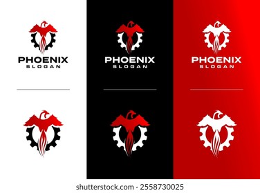 blue phoenix gear logo icon design vector