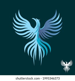 blue phoenix logo, silhouette of paradise bird  flying, vector illustrations