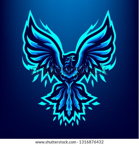 Blue Phoenix Mascot Logo isolated on Blue Bacground