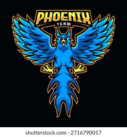 Blue Phoenix Maskottchen Logo mit Spread Wings